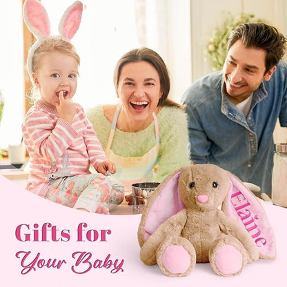 Personalized Bunny Stuffed Animal with Custom Name Embroidered, Soft Plush Rabbit for Baby Girls & Boys, Emotional Support Toy for Toddlers 1-3, 1st Birthday Gift, Grey, 10" 13" 16"