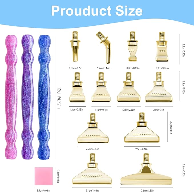 24pcs Diamond Art Pen Set with Metal Tips, Diamond Painting Accessories and Tools Kit for Adults(Three Pen + 12 Tips + 9 Dotting Clay)