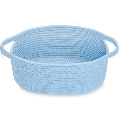 ABenkle Small Basket with Handles - Decorative Durable Rope Woven Storage Bin Shelf Storage Organizer Cube, Easter Baby Gift Basket, 12"x8"x5", Blue