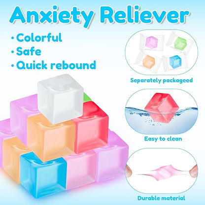 Simgoing 48 Pcs Mini Ice Cube Stress Balls Bulk Fidget Squeeze Square Ball Stress Relief Sensory Playthings Ice Cube for Adults Birthday Valentines Gifts Party Favor Prize Bags Box Filling, 8 Colors