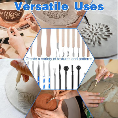 43 Pcs Pottery Tools for Sculpting Double Sided Ceramic Clay Carving Tool Set with Carrying Case Bag Polymer Clay Tools Kit for Trimming, Beginners, Pros, Adults, Supplies