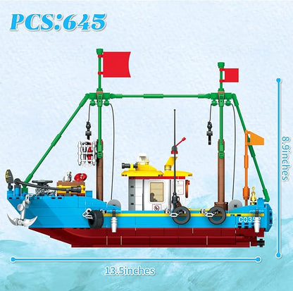 Fishing Boat Building Blocks Sets, Pirate Ship Sea Fishing Building Block Toy Set Collection Show, Creative Gifts Toys for Boys and Girl Ages 6-12 Years Old and up, 645 PCS