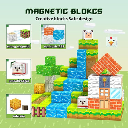 Magnetic Blocks, Magnetic Building Blocks for Kids Toys, Creative Preschool Sensory Autism Magnet Toys for Ages 3-5 5-7 8-13,Christmas Birthday for 3+ Years Old Girls & Boys