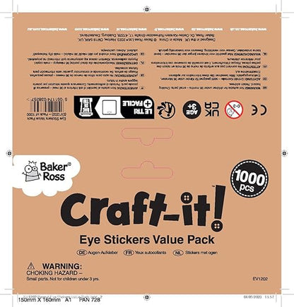 Baker Ross EV1202 Eye Stickers - Pack of 1000, Embellishments for Kids to Add to Arts and Crafts Projects, Stick On Eyes, Black & White