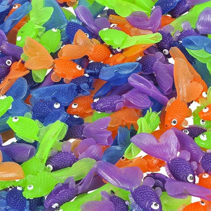 Plastic Vinyl Goldfish - 720pcs, 2 Inches Long Gold Fish Toys in Assorted Colors for Party Favors, Carnival Kids Prizes, Decorations, Crafts, Games and Birthday Party Supplies, Stocking Stuffers