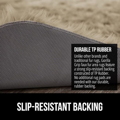 Gorilla Grip Fluffy Faux Fur Rug, 6x9, Machine Washable Soft Furry Area Rugs, Rubber Backing, Plush Floor Carpets for Baby Nursery, Bedroom, Living Room Shag Carpet, Luxury Home Decor, Beige