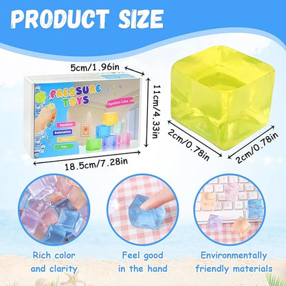 24Pcs Stress Balls Fidget Toys Adults, Ice Cube Squeeze Toys - Square Squeeze Ball Sensory Toys, Squeeze Toys - Small, Stress Balls for Adults, Easter, Christmas, Party Favors, Stocking Stuffers