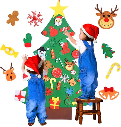 Max Fun DIY Felt Christmas Tree Set Plus Tic-Tac-Toe Games for Kids Toddlers Wall Hanging Decorations Felt Craft Kits for Xmas Party Favors