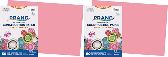 Prang (Formerly SunWorks) Construction Paper, Pink, 12" x 18", 50 Sheets (Pack of 2)