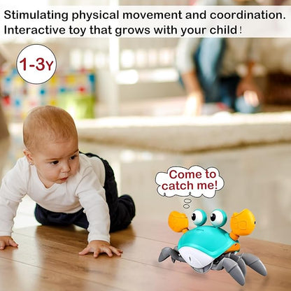 Plnmlls Crawling Crab Baby Toy,Tummy Time Toys,with Music and LED Light,Built-in Rechargeable Battery and Volume Can be Turned Off for 6-12 12-18 36 Months Walking Toddler Birthday Gift(Jade Green)