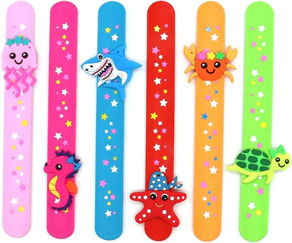 Marine Life Slap Bracelets Party Favors for Kids(6pack)-Jellyfish/Crab/Shark/Starfish/Turtle/Seahorse Goodie Bag Stuffers for Boys&Girls Marine Life Theme Party Supplies Carnival Prizes Suit