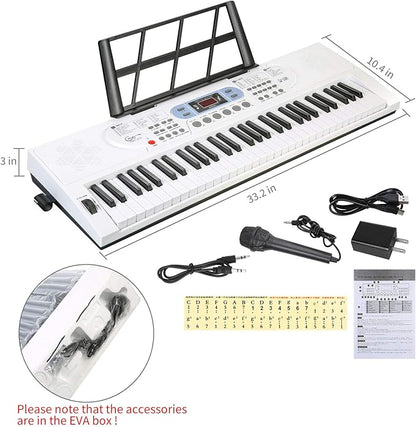 Hricane Keyboard Piano Lighted Keys for Beginner Adults Teens Kids, 61 Key Electronic Music Keyboard with Teaching Modes Powered by USB or Battery with LCD Display Microphone Headphone Jack