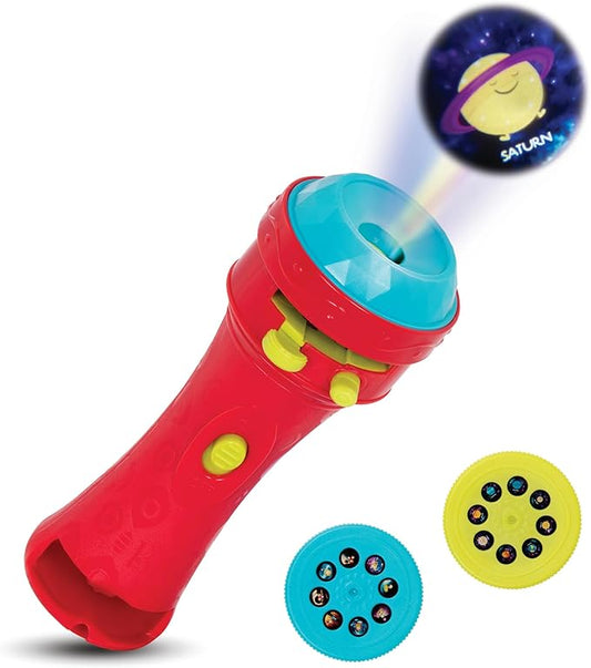 B. toys –Children’s Projector Flashlight with Image Reels- Pretend Play-Make Everything Cosmic & Bright- Light Me To The Moon – 4 years +