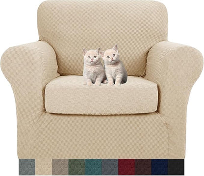 MAXIJIN 2 Piece Jacquard Chair Covers with Arms Super Stretch Non Slip Chair Slipcover for Living Room Dogs Pet Friendly Elastic Sofa Couch Protector Armchair Cover (Chair, Light Beige)