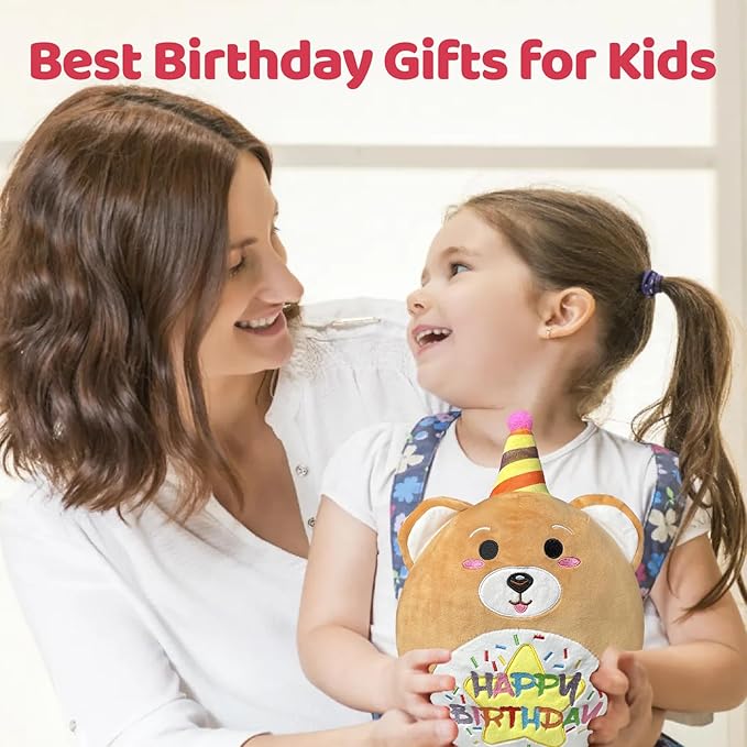 10’’ Happy Birthday Bear Plush Pillow Plush Toys for Kids Birthday Gift for Kids Toddlers