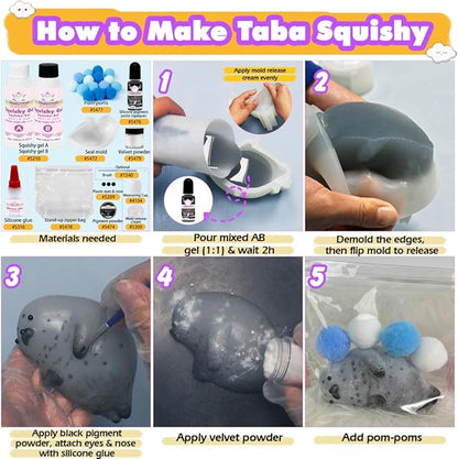 Taba DIY Squishy Maker Set – 3 Hamster & Seal Silicone Molds with A+B Liquid Gel, Pigments & Craft Accessories for Kawaii Animal Stress Relief Toys, Custom Fufu Plush Crafts & Gifts