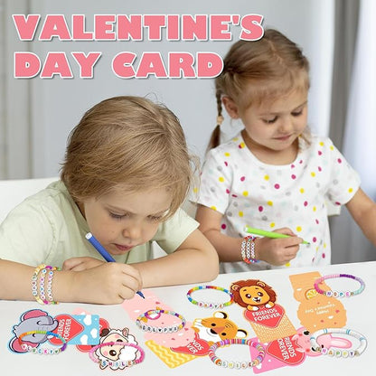 Valentines Day Gifts for Kids Classroom, 24 Pack Valentines Friendship Bracelets for Kids with Valentines Day Gift Cards Classroom Prizes Exchange Gift for Kids School Party Favors