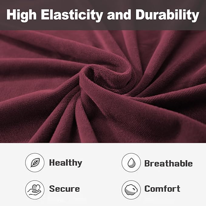 NORTHERN BROTHERS Stretchy Recliner Chair Covers, Velvet Recliner Covers, Lazy Boy Chair Cover (Wine Red, 3 Seat)