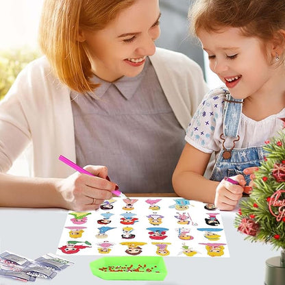 24Pcs Diamond Art Stickers Kits for Kids, DIY Cartoon Paint by Numbers Diamonds Mosaic Stickers for Kids Arts Diamond Craft Stickers for Kids and Adult Beginners