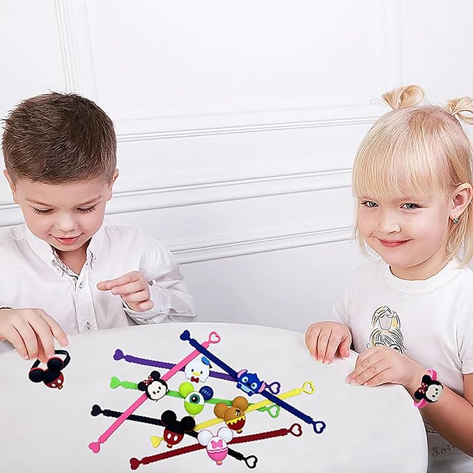 15pcs Cartoon Characters Rubber Bracelets Wristband Bracelets for Birthday Party Supplies Favors Prize Rewards