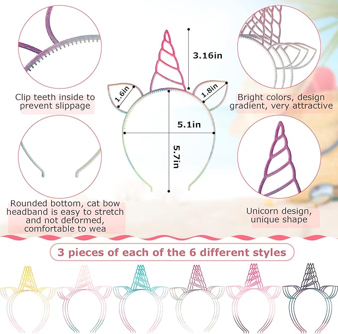36 Pcs Unicorn Party Favors Unicorn Headbands for Girls Colorful Unicorn Bracelet Christmas Kids Gifts Rainbow Bracelets Unicorn Horn Headband for Birthday Party Supplies