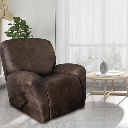molasofa Leather Like Recliner Chair Covers - Large Lazy Boy Recliner Chair Covers for Reclining Chair 4 Pieces Washable Recliner Slip Covers That Stay in Place (Dark Brown