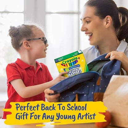 Crayloa Broad Line Markers for Kids Assorted Colors 2-Pack (24 Count) Classic Washable Markers for Classroom, School Supplies, Ages 3+ With Bonus Medium Paper Mate Pen