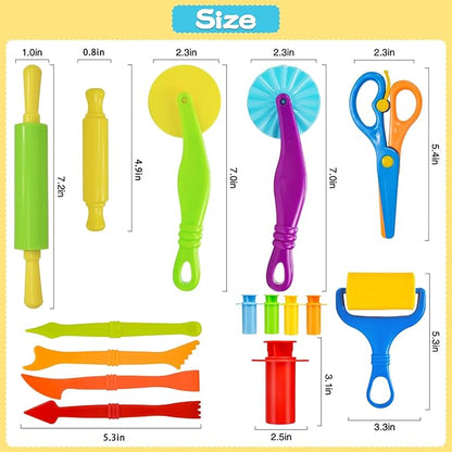 LCY WEDSHI Dough Tool Set, 15 Pcs Dough Tools Sets for Kids Ages 4-8, Dough Accessories Includes Cutters Roller, Rolling Pins, Safety Scissors, Plastic Knife