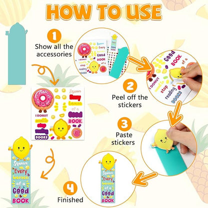 Qyeahkj 32 Sets Fruit Cute Foam Craft for Kids Make Your Own Bookmark Craft DIY Doughnut Taco Foam Craft Arts Bulk Kit Party Favor Supplies DIY Gift for School Home Activities Party Favor Decorations