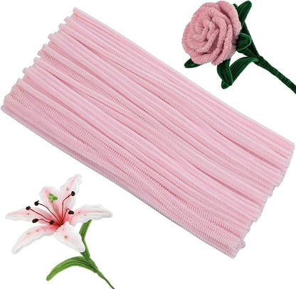 Pipe Cleaners Craft, 100Pcs Pipe Cleaners Supplies for Flower Making, Chenille Stems Pipe Cleaners for Festivals DIY Hand Arts Decorations Making/Light Pink