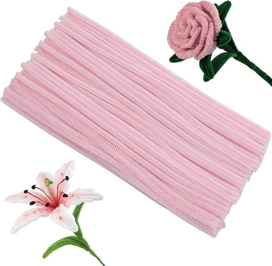 Pipe Cleaners Craft, 100Pcs Pipe Cleaners Supplies for Flower Making, Chenille Stems Pipe Cleaners for Festivals DIY Hand Arts Decorations Making/Light Pink