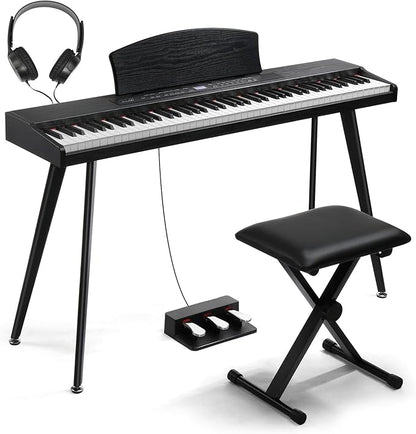Ktaxon 88 Key Keyboard Piano Set, Full Size Digital Piano with Multi-Adjustable Height Bench, Powerful Functional Panel, Professional 3 Pedal Unit and Dual Mode Connectivity for Beginner(Black)