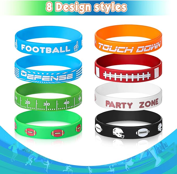 Kasyat 48 Pcs Football Party Favors Football Silicone Bracelets Motivational Rubber Wristbands Football Wristbands for Sport Themed Birthday Party Supplies Decorations Gifts Prize