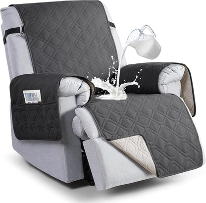 VANSOFY 100% Waterproof Recliner Chair Covers, Recliner Cover Non-Slip Dog Chair Cover Furniture Protector Washable Slipcover with Pocket, Elastic Straps for Pets, Dogs(Charcoal Gray, 30")