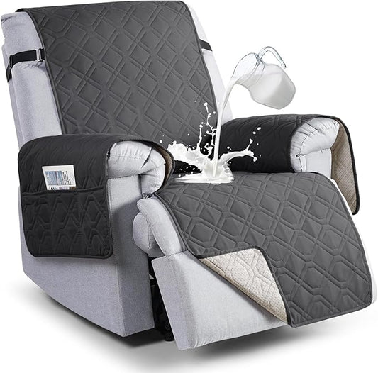 VANSOFY 100% Waterproof Recliner Chair Covers, Recliner Cover Non-Slip Dog Chair Cover Furniture Protector Washable Slipcover with Pocket, Elastic Straps for Pets, Dogs(Charcoal Gray, 30")