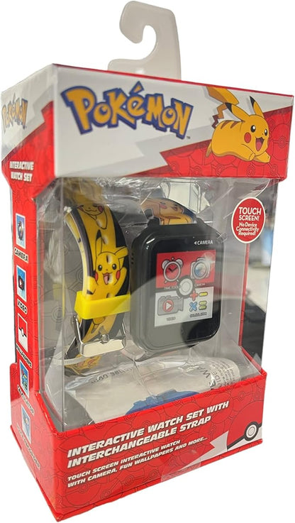 Accutime Pokémon Interactive Kids Smartwatch with Touchscreen, Interchangeable Pikachu & Friends Straps, Built-in Camera, Games, Alarm, Stopwatch, Calculator, and 10 Watch Faces - Fits Wrists 5.5"-8"