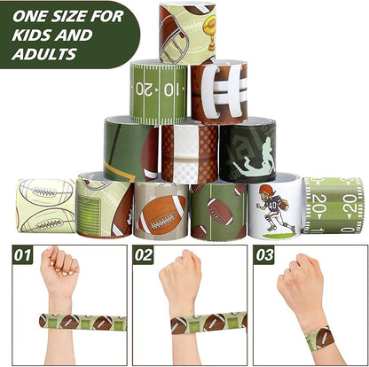 72PCS Football Slap Bracelets Wristband Football Party Favors, Football Birthday Rugby Match Party Supplies Kids Classroom Gifts, Sports Themed Bracelets for Kids and Adults, 12 Designs