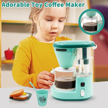 Kids Play Kitchen Accessories Toys Set, Pretend Play Kitchen Appliances Kit - Blender, Coffee Maker, Mixer, Toasters with Light & Sound, Playhouse Role Play Toy Gift for Girl Ages 3 4 5 6