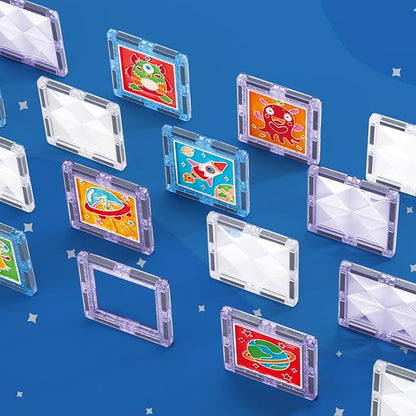 Magnetic Tiles Building Blocks, DIY Colorful Glue Gel Graffiti Painting Magnet Building Sets,STEM Educational Toys for Kids Compatible with Other Magnetic 3D Building Blocks