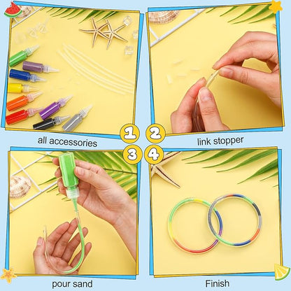 Libima 50 Pcs Sand Art Kits Include 36 Pcs Sand Art Bracelets 9 Bottles Colored Sand 5 Pcs Clear Plastic Small Funnel for Art Crafts Party Favors Supplies(Colorful)