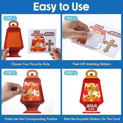 30 Sets Christian Crafts Jesus is The Lights Craft Stickers Bulk Bible Verse Religious Crafts for Kids Cross Ornaments DIY Oil Lamp Craft Kit for Sunday School Classroom Home Art and Craft