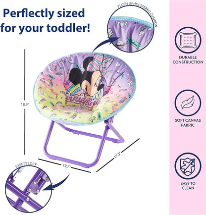 Idea Nuova Disney Minnie Mouse Toddler 19" Folding Saucer™ Chair, Portable Fun Character Design, Ages 3+