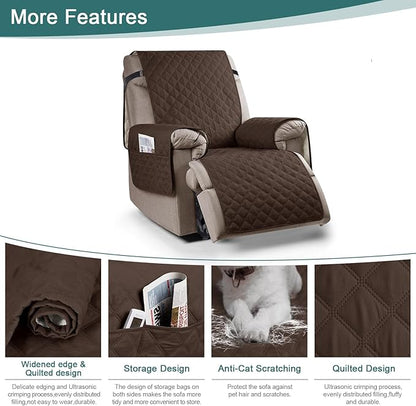 Ruaozz 100% Waterproof Recliner Chair Cover Non-Slip Oversized Reclining Cover for Large Recliner Chair Washable Chair Seat Cover with Elastic Straps for Kids, Dogs, Pets (Dark Brown, 28'')