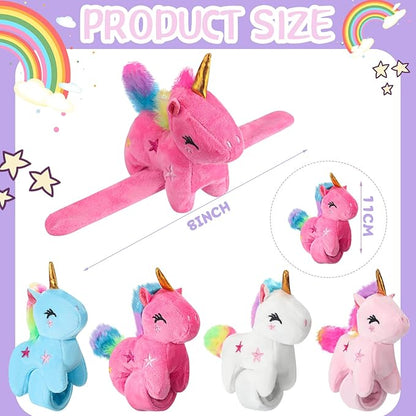 Leyndo Animal Slap Bracelets Stuffed Animal, Stuffed Animal Plush Slap Bracelets Bulk Kids Toys, 8 Inches (Unicorn,8 Pcs)