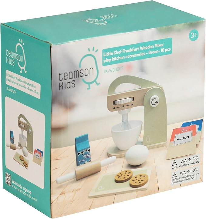 Teamson Kids - Little Chef Frankfurt Wooden Mixer Play Kitchen Accessories - Green- 10 pcs