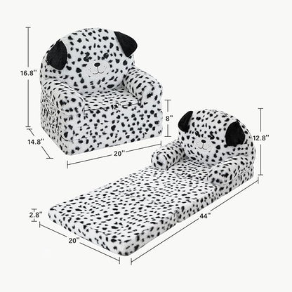 MOONBEEKI Comfy Toddler Chair, Kids Couch Fold Out to Lounger, Foldable Baby Sofa Plush for Girl and Boy Age 18 Months and Up （Dalmatian）