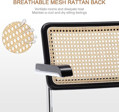 Zesthouse Modern Home Office Chair Leather Desk Chair with Rattan Back, Vanity Chair for Girls Women, Upholstered Tufted Swivel Armchair for Bedroom, Height Adjustable Computer Task Chair