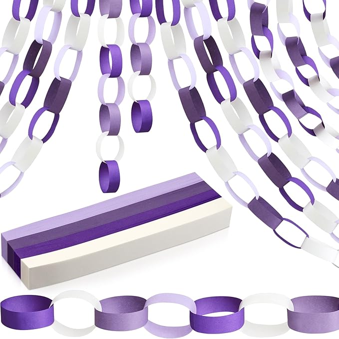 Lincia 600 Sheet Paper Chain Garland Strips 1x8 Inch with Double Sided Tape, DIY Construction Paper Chains for St. Patrick's Day, Easter, Spring Party Decorations, Crafts Supplies (Purple Gradient)