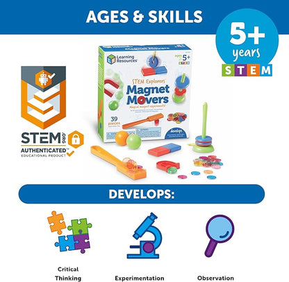 Learning Resources STEM Explorers -Ages 5+, Magnet Movers, Critical Thinking Skills, STEM Certified Toys, Magnets Kids,Magnet Set,Back to School Supplies,39 Pieces