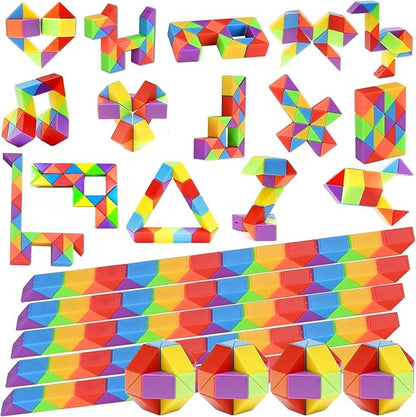 GOLDGE 15 Pack Mini Fidget Snake Cube Puzzle Toys - Party Favors & Goodie Bag Fillers, Travel Toys for Kids Ages 4-8, Rainbow Colors - Bulk Birthday & Back to School Gifts - Stocking Stuffers